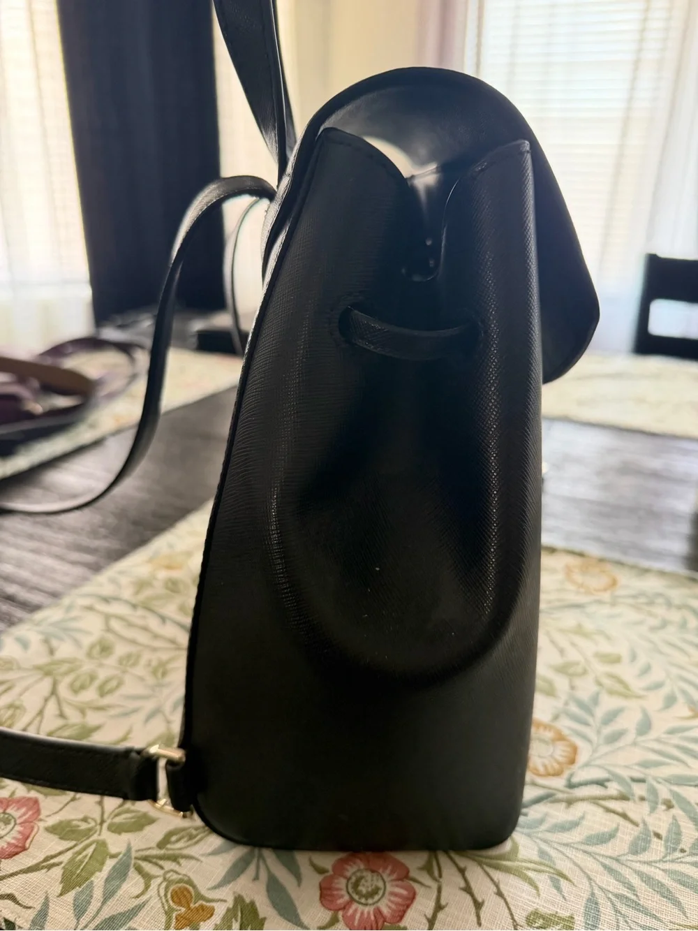 kate spade black saffiano leather drawstring backpack